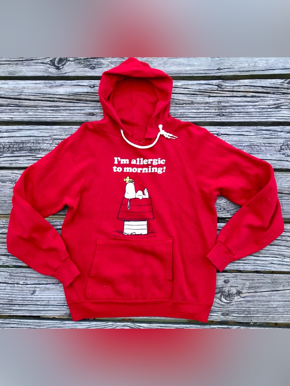 *Flaw 1965 UFS Peanuts SNOOPY Allergic To Mornings Hooded Sweatshirt M Kids L XL